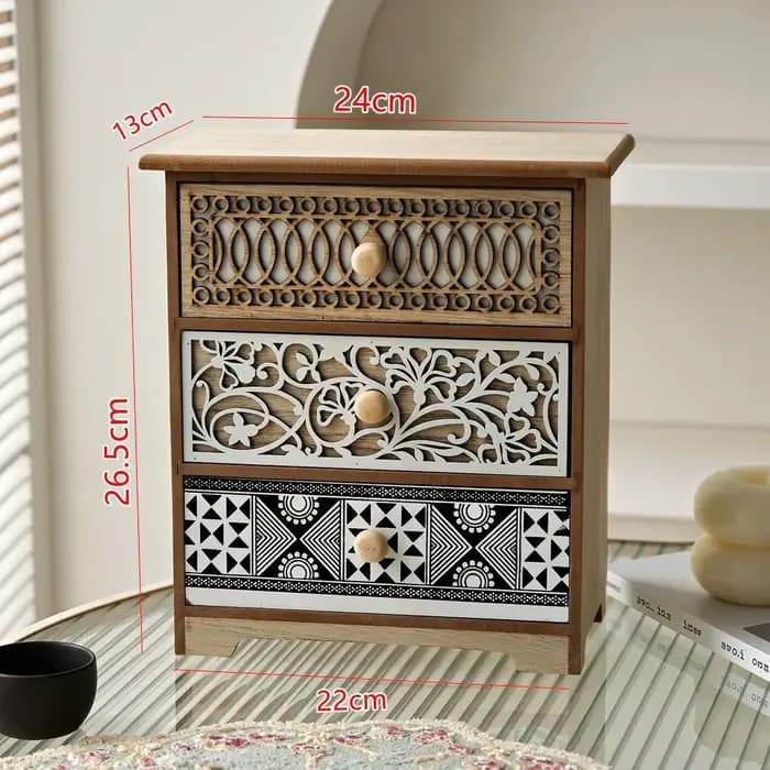Nouvelle armoire de rangement de bureau en bois sculpté de style rétro – Organisateur multi-niveaux à tiroirs