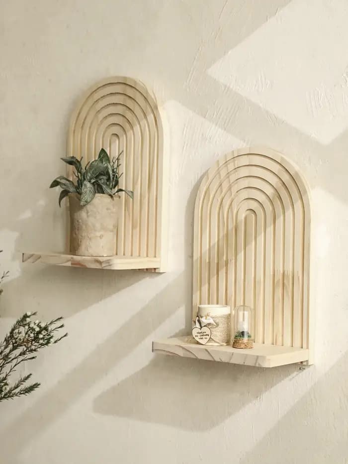 Étagères murales en arc en bois pour décoration de maison Boho