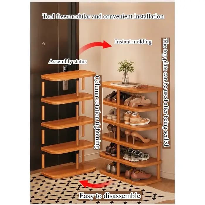 Meuble à chaussures d'entrée multi-niveaux, étroit et compact, idéal pour la location, rangement simple pour chaussures d'intérieur.
