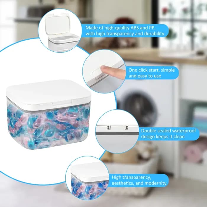 Conteneur de dosettes de lessive 2,8 l, boîte de rangement automatique Pop-Up pour lave-vaisselle, g