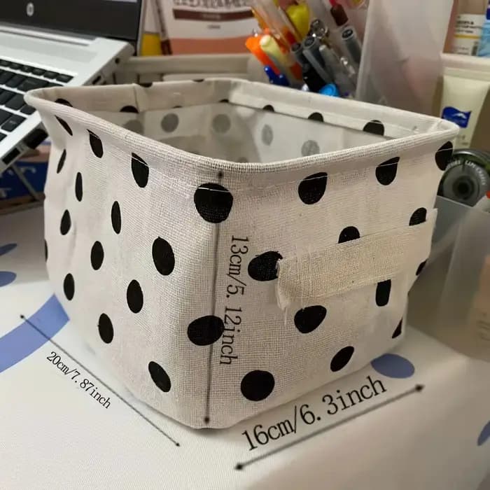 Boîte de rangement mignonne à pois noirs et blancs avec poignée