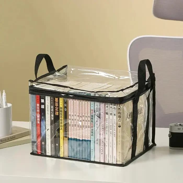 Boîte à livres pliable, organisateur de livres pour dortoir d'étudiants, boîte de rangement transparente et étanche pour la maison