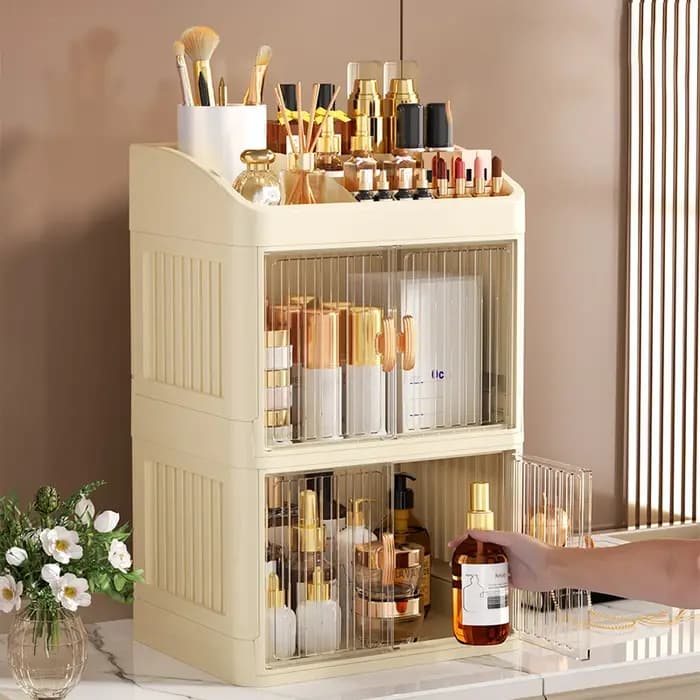 Organisateur de maquillage pliable à 3 à 4 niveaux avec fonction tiroir – Fournit un rangement spaci