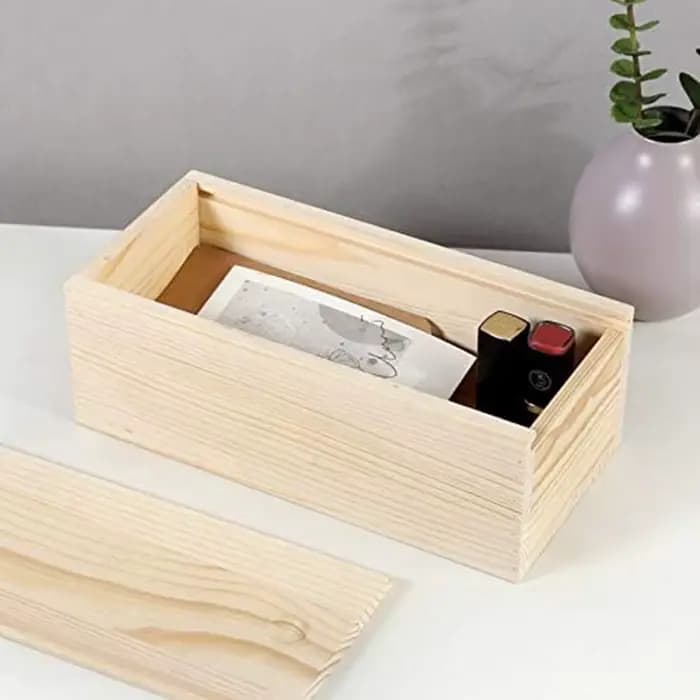 Boîte à tirer en pin, couvercle coulissant