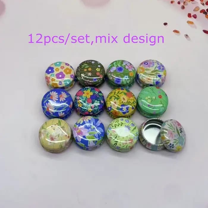 Mini boîtes rondes en métal, 12 pièces, avec Design Floral élégant, conteneurs de rangement portable