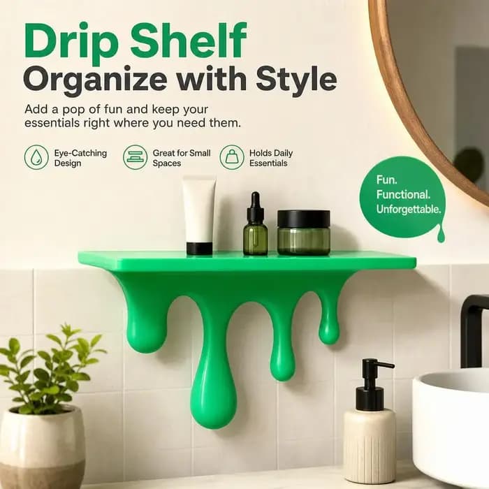 Étagère murale flottante effet goutte d'eau en plastique pour chambre à coucher, support de présentation mural pour décoration de salon