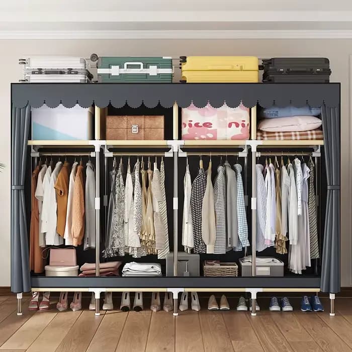 Armoire, chambre à coucher à domicile, assemblage facile, tuyaux en acier robustes et durables, salle de location de petite taille, armoire