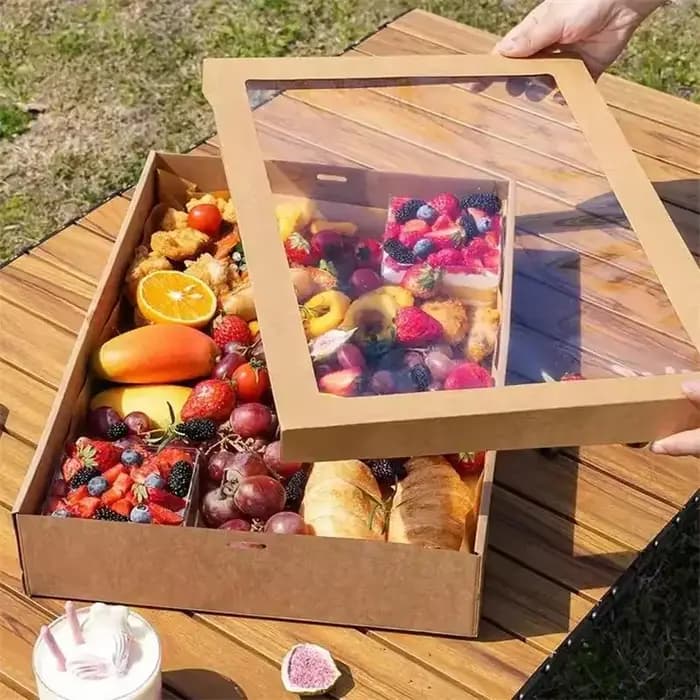 Boîte à lunch en papier kraft avec fenêtres transparentes
