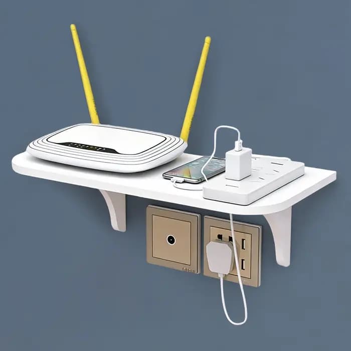 Étagère murale flottante avec crochet Routeur Caméra Barre d'alimentation Projecteur Décodeur Support de rangement suspendu Organisateur de bureau à domicile
