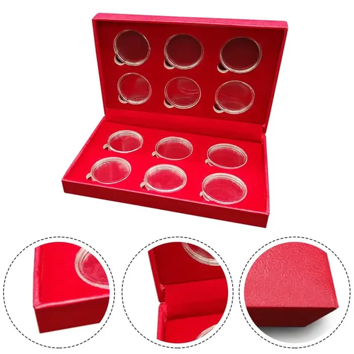 Boîte de rangement pour pièces de monnaie commémoratives en configuration carrée avec construction en PS et oxydation pour la protection