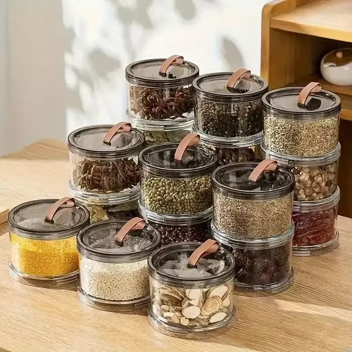 Boîte de rangement pour épices ronde à trois niveaux, récipient multi-couches pour conserver la fraîcheur, pot hermétique transparent, qualité alimentaire