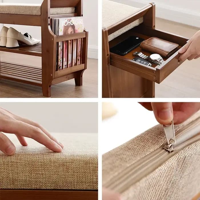 Banc de rangement pour chaussures T1 avec siège à coussin double couche