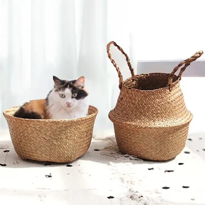 Paniers de rangement paille osier rotin suspendu pot de fleurs jonc de mer pliant linge Clthoes
