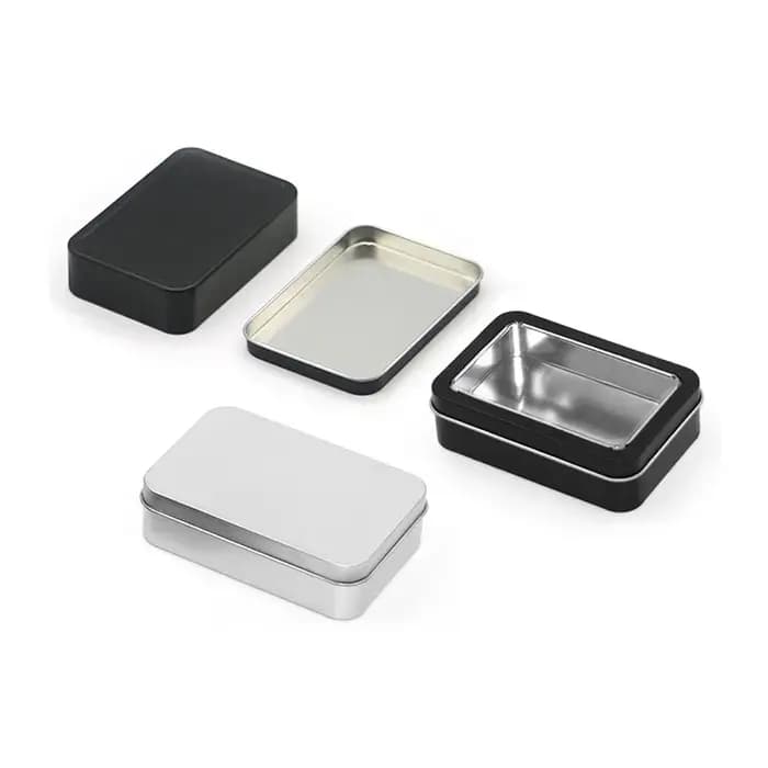 Boîte de rangement rectangulaire en métal argent noir pour cartes de jeu