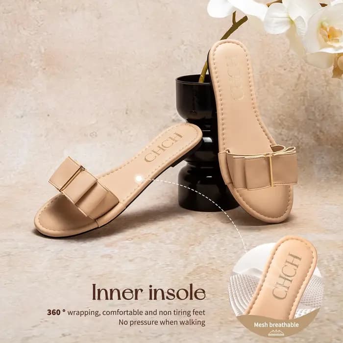 CHCH chaussures plates pour femmes nouvel été nœud pantoufles décontractées noir chaussures pour fem