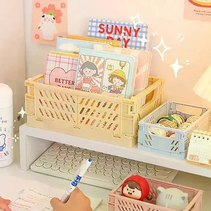 Caisse pliable en plastique, boîte de rangement pliable, panier, conteneur cosmétique, support de bureau, boîte de rangement pour la maison, le bureau et l'école