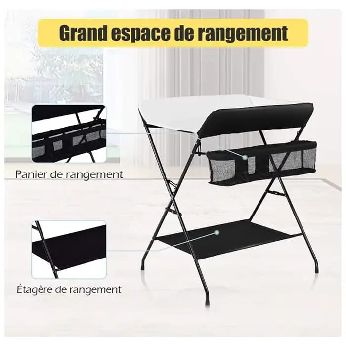 Table à langer pliante, table à langer avec panier de rangement, ceinture de sécurité, 79*55.5*96cm,