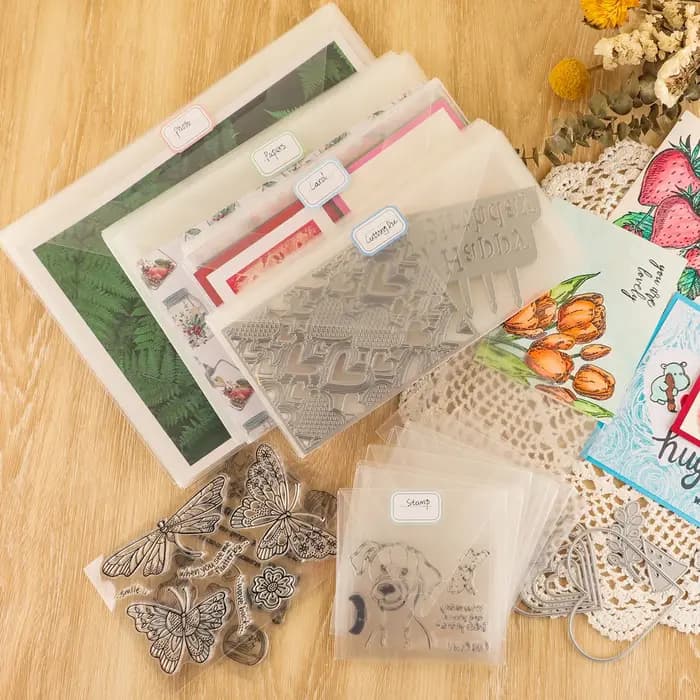 Enveloppes de rangement en plastique avec autocollants d'étiquettes colorées