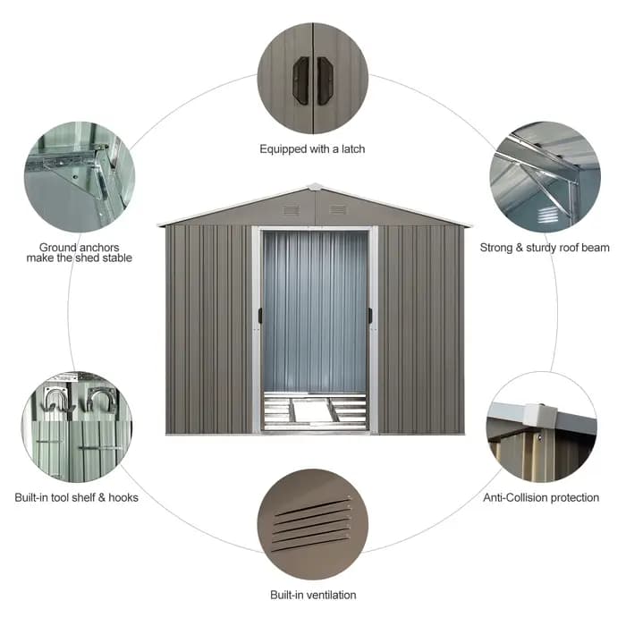 Abri de rangement extérieur en métal avec cadre de sol, porte verrouillable, jardin d'arrière-cour,