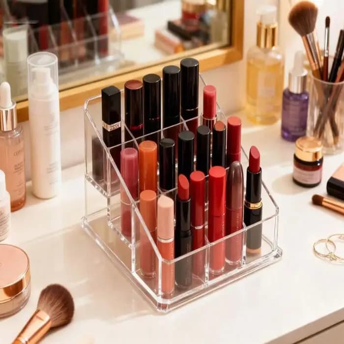 Boîte de rangement transparente pour rouges à lèvres - Présentoir cosmétique multi-niveaux