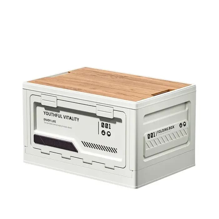 Boîte de rangement de style industriel avec couvercle en bois, organiseur pliable, bac multifonction