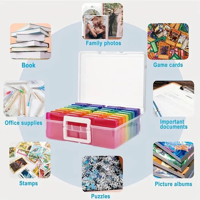 Lot de 16 boîtes de rangement pour photos en plastique transparent avec couvercles à charnières – Grande taille
