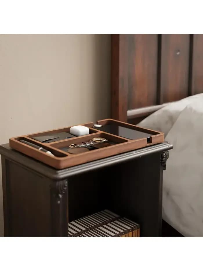 Boîte de rangement de bureau en bois massif avec compartiments