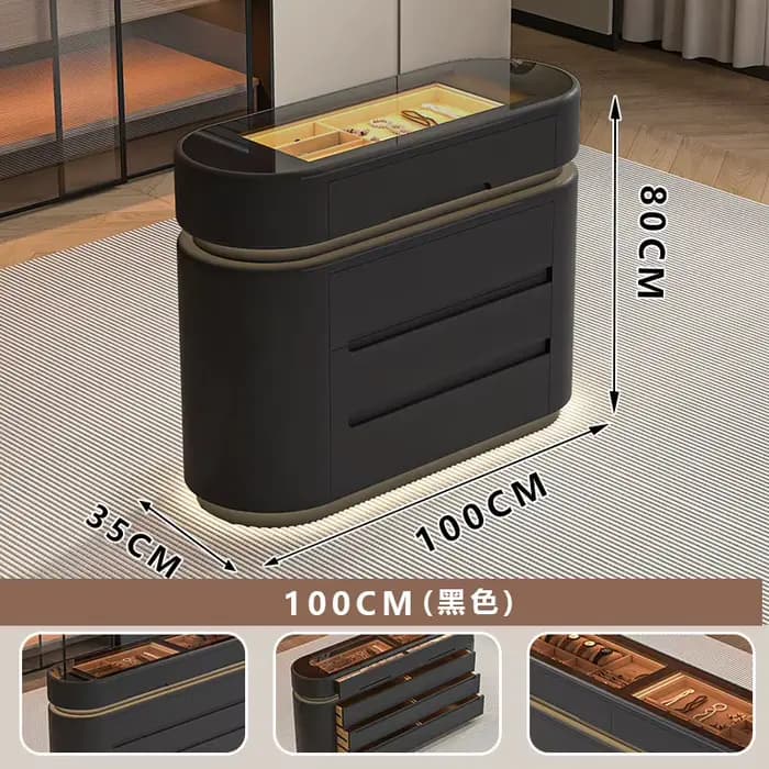 Meuble de rangement noir en bois avec poignées dissimulées, style nordique de luxe, polyvalent et lé