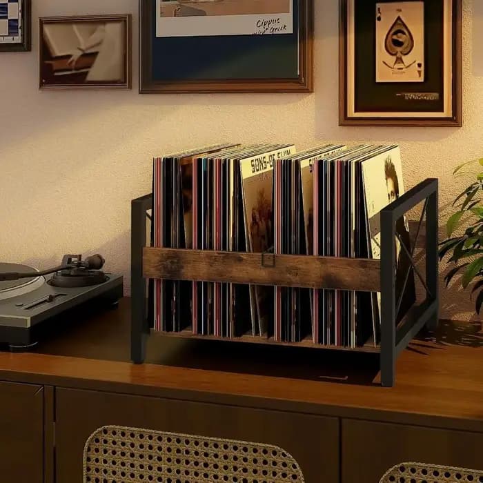Structure de rangement pour disques vinyles en fer forgé robuste