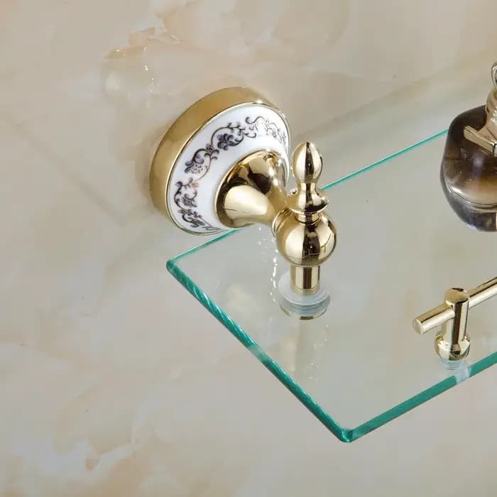 Métal Finition Dorée Matériau Bain Étagère Avec Simple Guatemala Verre sur le Mur HOStorage Support ST-6713