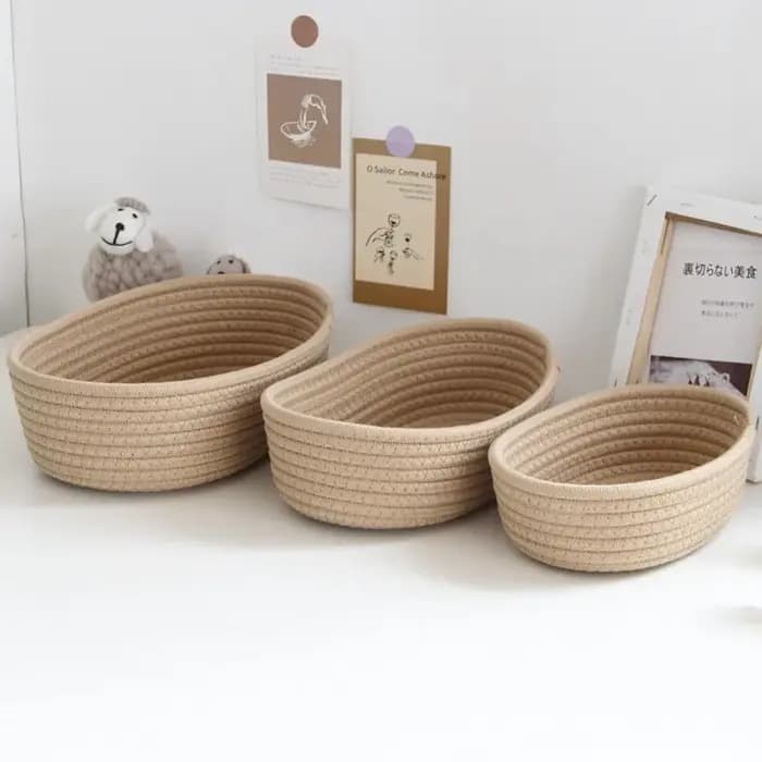 Panier de rangement en corde de coton tressée style nordique pour bureau