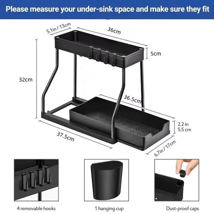 Étagère de rangement de cuisine - tiroirs mobiles, étagère à double niveau, pas de perçage nécessair