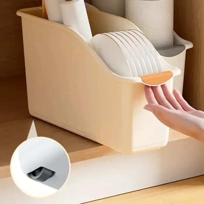 Ensemble de bacs de rangement en plastique incurvés-boîtes d'organisation polyvalentes pour fournitures de nettoyage et essentiels ménagers