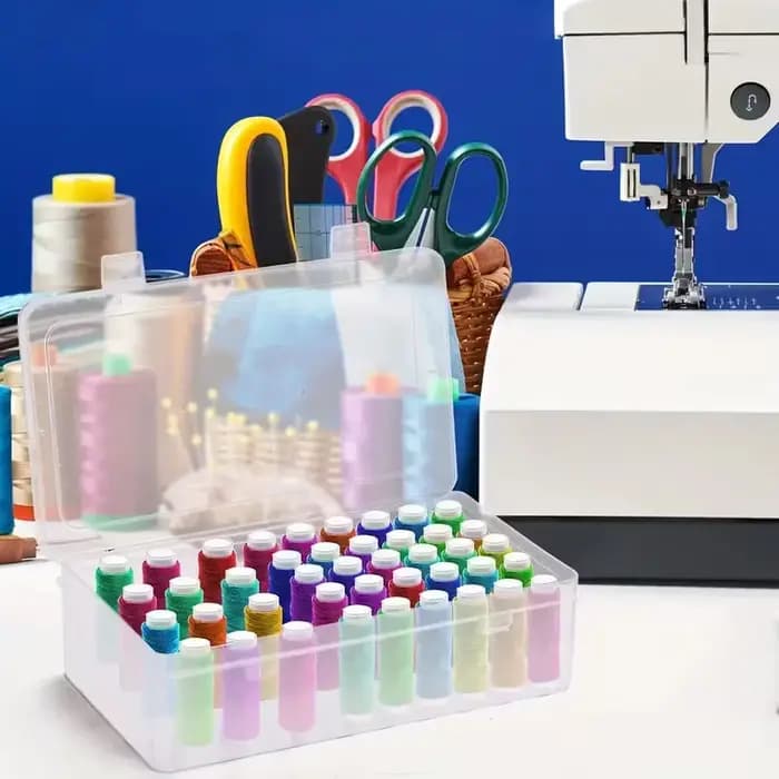 Boîte de rangement artisanale à 42 compartiments. Étui transparent et robuste pour fournitures de machines à coudre.