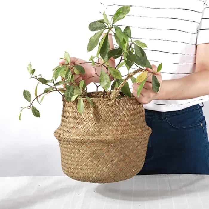 Paniers de rangement paille osier rotin suspendu pot de fleurs jonc de mer pliant linge Clthoes