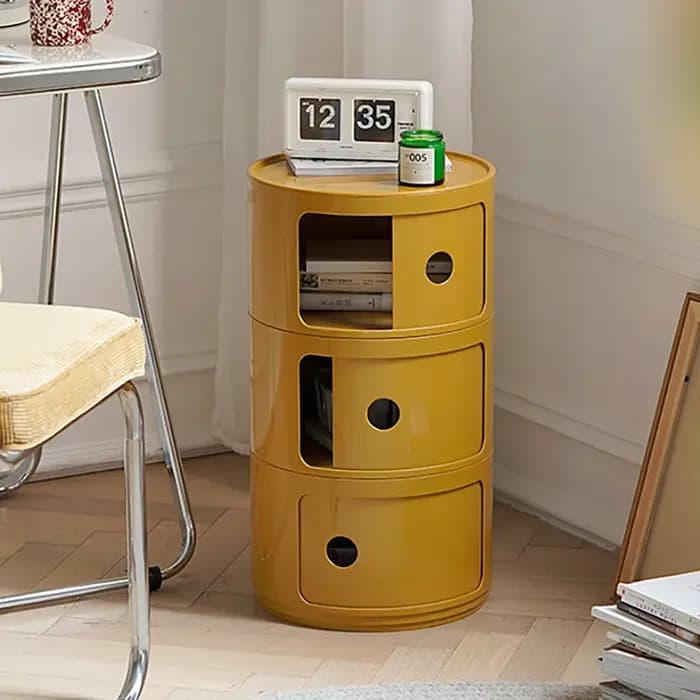 Armoire de chevet ronde, Table de chevet, boîte de rangement en plastique avec tiroirs, Table de chevet pour chambre à coucher, salon, organisateur de décoration