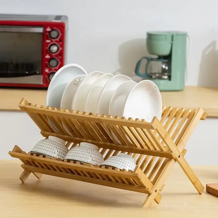 Égouttoir pliable en bambou pour bols et assiettes, support de rangement multifonctionnel, porte-gob