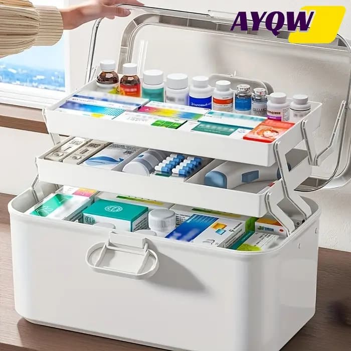 Boîte de rangement pour médicaments à grande capacité avec couvercle transparent - Armoire