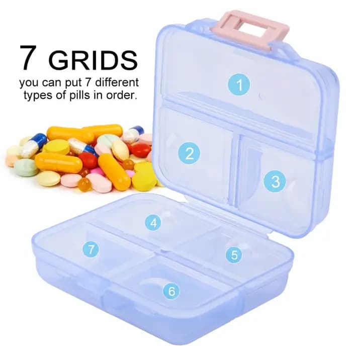Boîte à pilules compacte à 7 compartiments, organiseur de médicaments portable avec couvercle hermétique durable