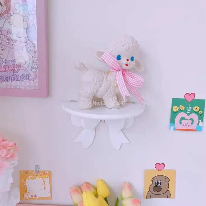 Support de rangement mural avec nœud rose Kawaii, décoration de chambre de fille, étagères murales sans poinçon