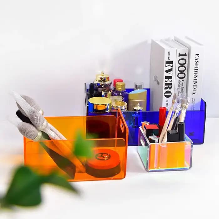 Boîte de rangement en acrylique de couleur pour cosmétiques, organisateur de parfum, livre, masque, support de salle de bain, Table basse, panier à collations divers