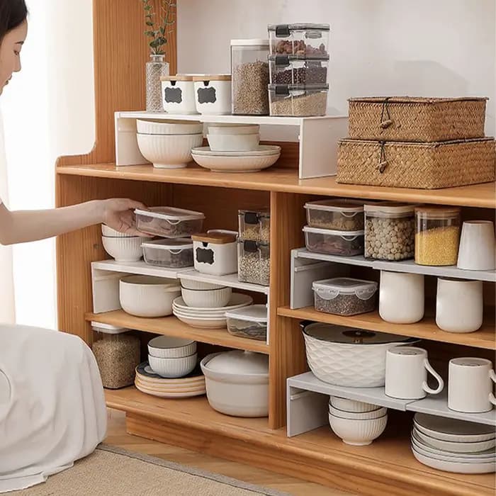 Étagère de cuisine extensible et empilable pour comptoir et armoire