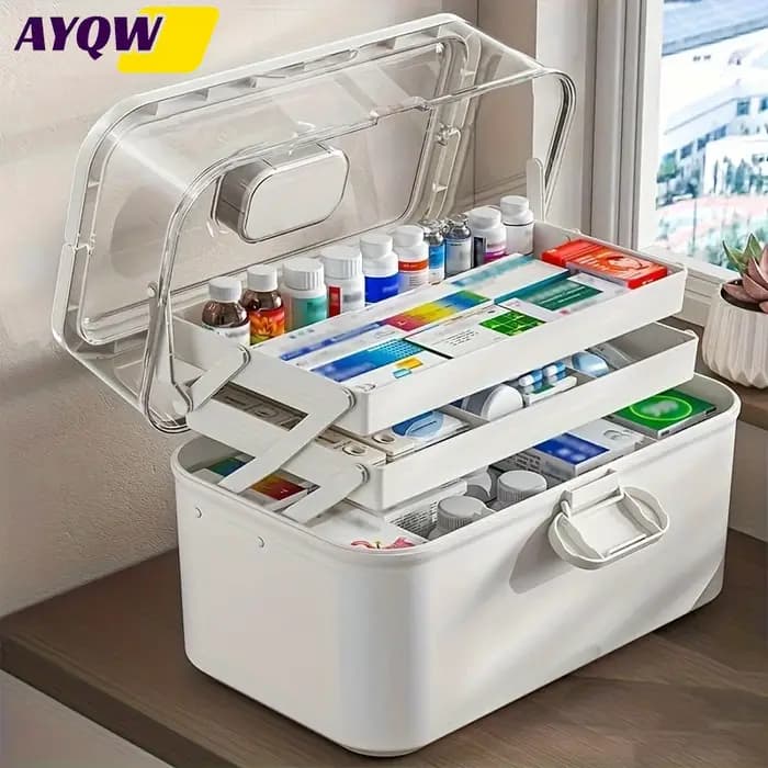 Boîte de rangement pour médicaments à grande capacité avec couvercle transparent - Armoire