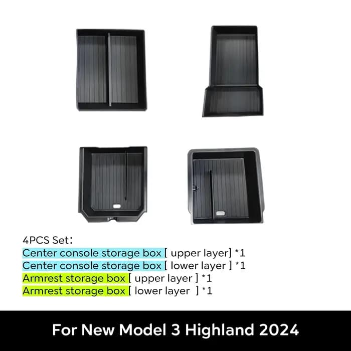TEKSY Pour Tesla Nouveau Modèle 3 HIGHLAND 2025 2026 Boîte de rangement pour accoudoir de console centrale