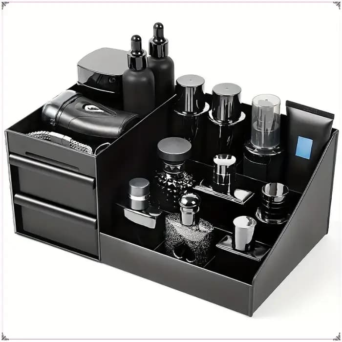 Organisateur de parfum et de colonnes pour hommes avec tiroirs – Boîte de rangement de cosmétiques de comptoir adaptée aux soins de la peau et aux articles de toilette