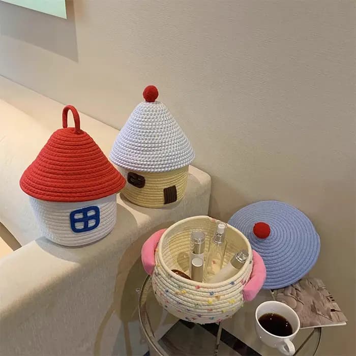 Mir de rangement tissé en fil de coton de style bohème