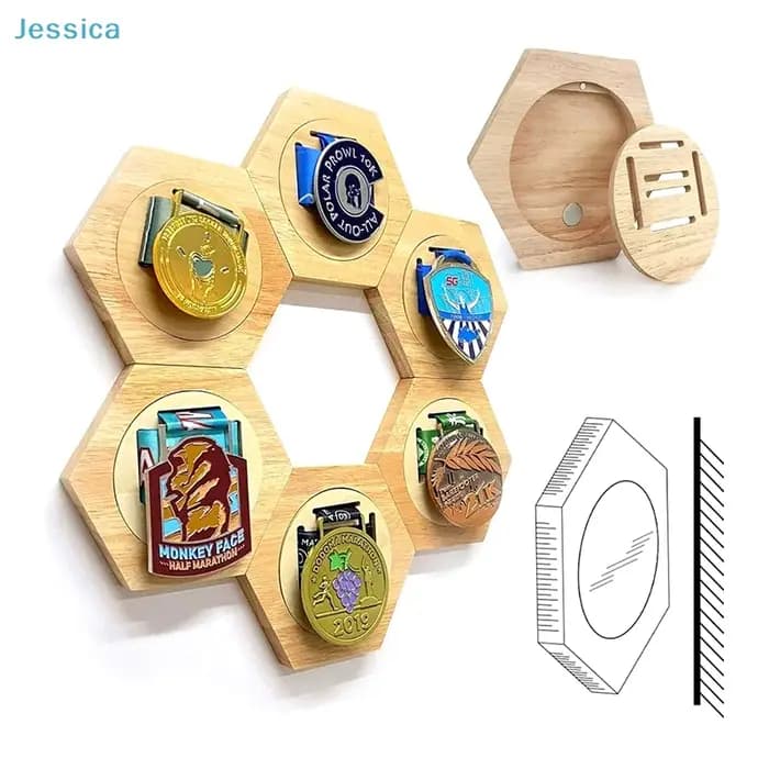 ♥ Présentoirs hexagonaux en bois | Organisateurs muraux modulaires pour médailles