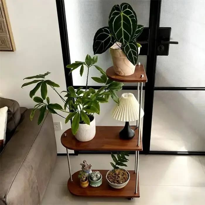 Étagère à plantes d'angle en bois pour jardin intérieur
