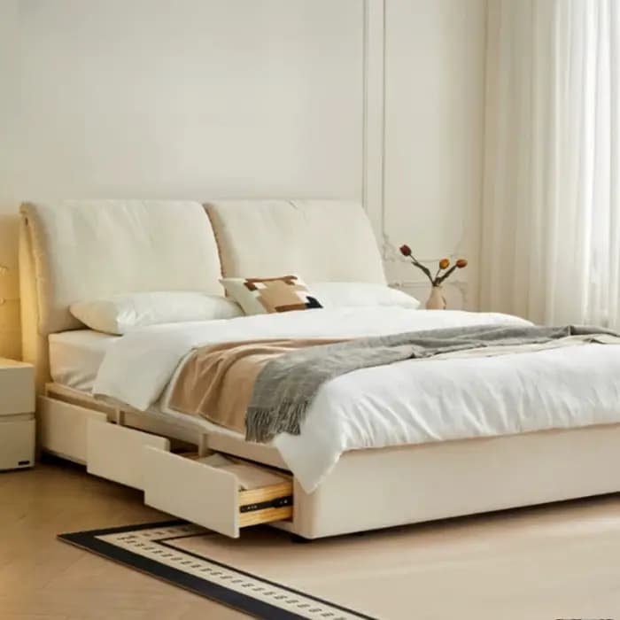 Lit de rangement moderne en tissu, armoire de chambre simple, lit 180x200cm, lit double avec tiroirs, meubles de style mi-siècle