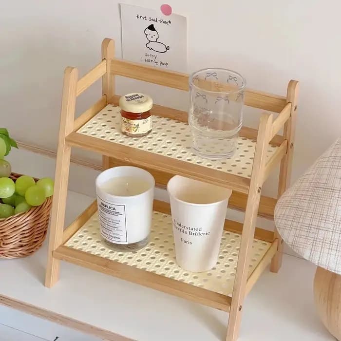 Organisateur de comptoir à 2 niveaux en bambou - Étagère multifonctionnelle pour porte-tasses à café pour la cuisine